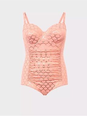 TORRID Coral Mermaid swimsuit one piece bathing suit shimmer summer sz 2F NWOT